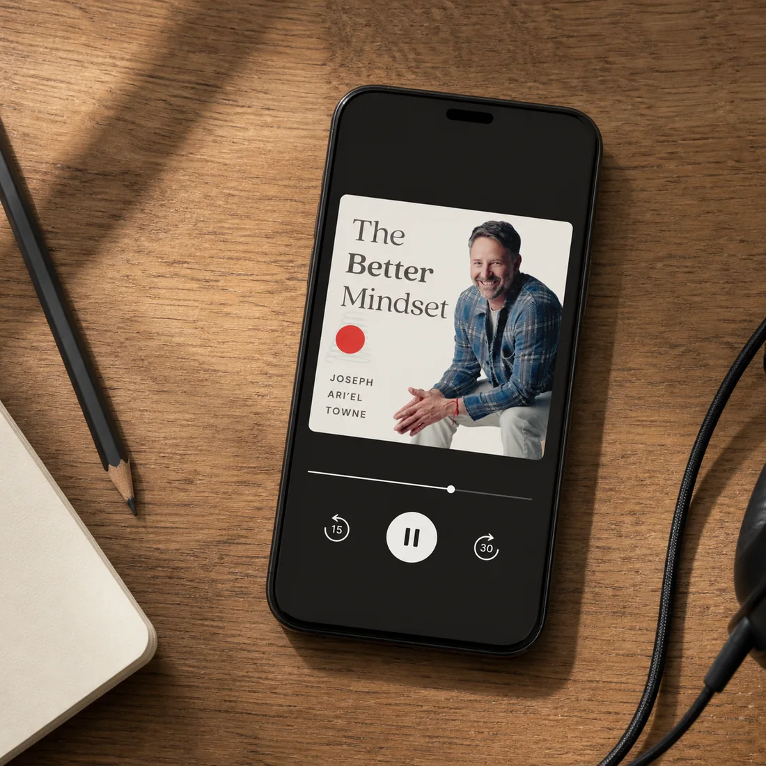 The Better Mindset Podcast playing on a phone